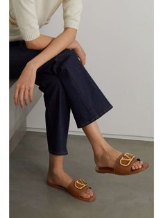 Valentino Flats, Valentino Garavani Shoes, Designer Flats, Valentino Shoes, Tory Burch Flats, Leather Slides, Fashion Flats, Net A Porter, Women Collection