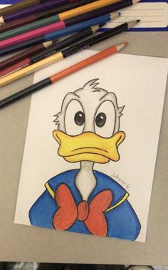 a drawing of a cartoon duck with a bow tie