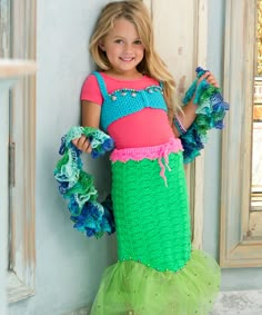 Petite Mermaid Costume Free Crochet Pattern from Red Heart Yarns #Halloween Crochet Mermaid Dress, Mermaid Dress Pattern, Crochet Halloween Costume, Dress Pattern Crochet, Mermaid Tail Pattern, Crochet Costumes, Crochet Halloween, Mermaid Outfit