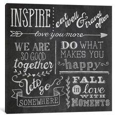 a chalkboard with some words written on it and an arrow in the middle that says inspire