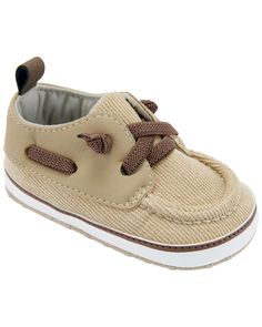 These shoes are perfect for baby's growing feet. Brown Sneakers With Soft Sole For Playtime, Baby Boy Accessories, Brown Babies, Boat Shoe, Carters Baby, Baby Boy Shoes, Crib Shoes, Toddler Boy Outfits, Boy Shoes