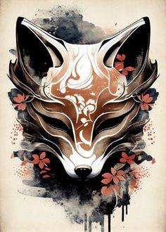 a painting of a fox with flowers on it's head and the words wolf written in