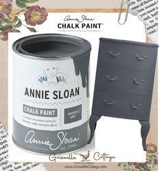 an advertisement for annie sloan chalk paint with flowers in the background and a black dresser