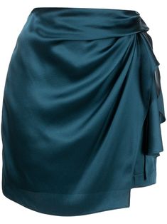 prussian blue silk draped detailing high-waisted above-knee length asymmetric hem Drapped Skirt, Tdi Gwen, Blue Silk Skirt, Turquoise Clothes, Teal Skirt, Silk Mini Skirt, Michelle Mason, Blue Mini Skirt, Prussian Blue