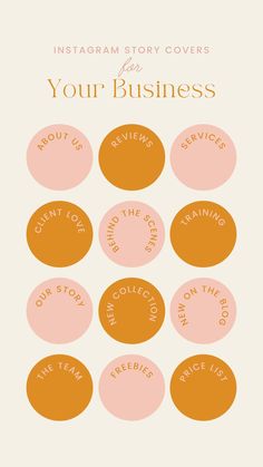 the social media story covers for your business, with orange and pink circles around them