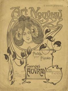 an old advertisement for art nouveaua with a woman's face in the center