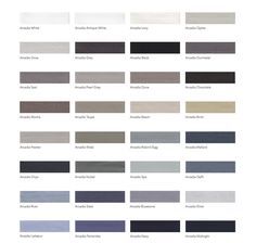 the color chart for all different colors of fabric, including black and white with blue