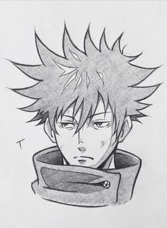 a drawing of an anime character with spiked hair