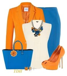 London Victoria, Blue Skirts, Color Blocking Outfits, Color Combinations For Clothes, Orange Outfit, Classy Dress Outfits, White Lace Top, فستان سهرة, Looks Chic