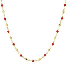 Gold Tone Red Bead And Heart Chain Necklace 16   19 Inch Adjustable Heart Chain Necklace, Red Beaded Necklaces, 1928 Jewelry, Heart Red, Vintage Inspired Jewelry, Cameo Jewelry, Red Beads, Red Necklace, Heart Chain