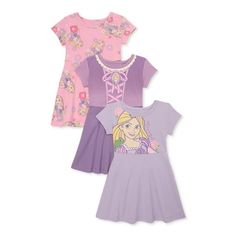 This Disney Rapunzel Dress takes her admiration for Rapunzel from Tangled and multiplies it by three. This money-saving three-pack add triple the fun to her day. Casual Rapunzel print and graphic print dresses are ideal for everyday occasions and school days. The Rapunzel cosplay dress is destined to be a go-to when shes watching the movie or playing dress-up. Size: 18 Months.  Color: Purple.  Gender: female.  Age Group: toddler. Rapunzel Dresses, Rapunzel Cosplay, Rapunzel Dress, French Terry Dress, Disney Princess Rapunzel, Graphic Print Dress, Girls Tulle Dress, Disney Princess Belle, Disney Toddler