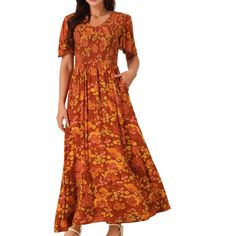 A floral maxi dress featuring a round neckline, short sleeves, and a shirred waist with a flowy silhouette. The semi-loose cut of this dress paired will quickly make this dress a favorite! This color is 100% Rayon, for a better dress experience, suggest ironing it low before wearing it! Enjoy all of the compliments in this bohemian maxi dress! Great for casual, work, beach, date, party, honeymoon, holiday, family gatherings and photoshoots, etc. Beach Date, Bohemian Maxi, Bohemian Maxi Dress, Ballet Dress, Flowy Maxi Dress, Midi Short Sleeve Dress, Women Midi, Lace Maxi, Floral Short