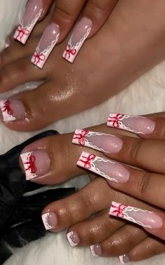 Exotic Christmas Nails, Nails Toes, Coquette Nails, Pedicure Designs Toenails, Acrylic Toe Nails, Long Acrylic Nail Designs, Hard Nails, Girly Acrylic Nails, French Tip Acrylic Nails