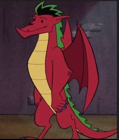 a red and green dragon standing on its hind legs