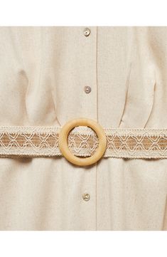 A beautifully woven belt accentuates the waist of a short-sleeve shirtdress in an airy weave. Front button closure Spread collar Short sleeves Removable belt 80% viscose, 15% linen, 5% cotton Machine wash, line dry Imported Chic Summer Shirt Dress With Belt, Oversized Wool Coat, Long Pearl Earrings, Wrap Jumpsuit, Italy Outfits, Kitten Heel Sandals, Bow Shirts, Belted Shirt Dress, Woven Belt