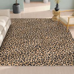 a leopard print rug in a living room