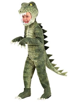 a child's costume is shown with an alligator on the chest and head,