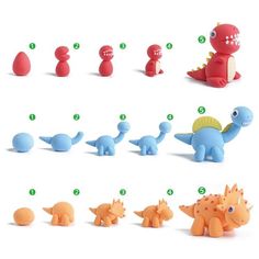 an assortment of different toy dinosaurs with numbers on them