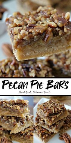 pecan pie bars stacked on top of each other