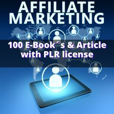 a tablet with the words,'100 e - book & article with plr license '