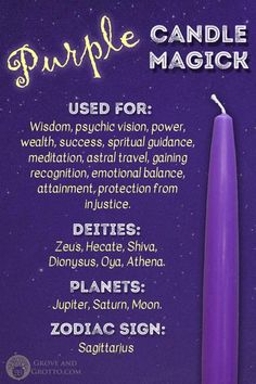 Color Magick, Purple Candle, Candle Color Meanings, Candle Magic Spells, Purple Magic, Spells For Beginners, Purple Candles, Magick Spells, Wiccan Spell Book