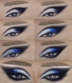 Blue Glitter Eyeshadow, Glitter Eyeshadow Makeup, Fruit Pie Filling, Eye Makeup Cut Crease, Shimmer Eyeshadow Palette, Drag Make-up, Dance Makeup, Eye Makeup Techniques, Makeup Artist Tips