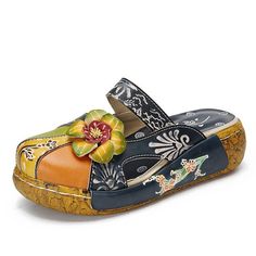 soft clogs color reblue size 6 for women Festival Sandals, Hippie Shoes, Flower Slippers, Floral Sandals, Flower Shoes, Handmade Leather Shoes, Closed Toe Sandals, Platform Clogs, Leather Platform Sandals