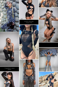 Who says rave wear can't be both wild and sophisticated? 🔥 Dive into the monochrome trend with our black and gray rave fits that blend the edgy with the sleek. From intricate patterns to bold cut-outs, each piece is crafted for the fearless fashionista ready to make a statement. Whether it's the metallic sheen for a touch of luxe or the playful braids for festival flair, your vibe will be unmistakably chic and uniquely you. Own the night in these stunning pieces that prove style is all about the attitude. Edc Vegas, Rave Bottoms, Rave Tops, Rave Fits, Rave Wear, Rave Outfits, Black And Gray, Club Outfits, Night In