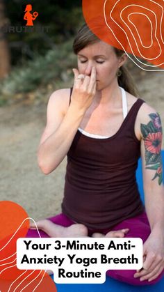 a woman sitting in the middle of a yoga pose with her hand on her face