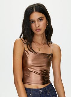 CELESTIA TANK - Metallic tank Straight Across Neckline, Shiny Pants, Crop Tank, Jersey Fabric, Capsule Wardrobe, Tank Tops Women, Camisole Top, Going Out