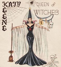 an old halloween card with a woman dressed as a witch