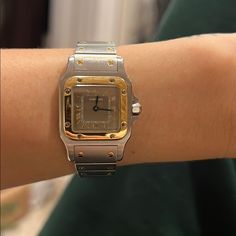 Custom Make Cartier Watch That Is My Baby And Want To Find It A Great New Home. Silver Face With Gold Dial And Numbers. Sapphire Inset On The Side Absolutely Stunning Watch And Rare Piece Cartier Watches Women, Jewelry Cartier, Cartier Santos, Cartier Jewelry, Cartier Watch, Be My Baby, Ladies Watch, My Baby, Find It