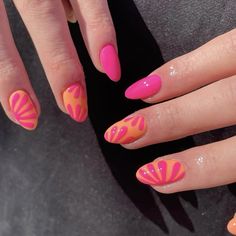 not my pic 🌊 have a great day pls save :) Nail Inspo Without Acrylics, Orange Trendy Nails, Trendy Vacation Nails, Bright Vacation Nails, Tropical Summer Nails, Cancun Nails, Orange And Pink Nails, Summer Nail Colors, Spring Break Nails