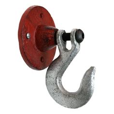 a metal hook with a red handle on it