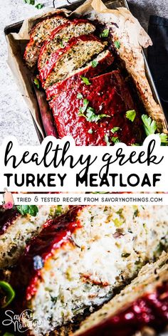 healthy greek turkey meatloaf with red sauce and parmesan cheese on top