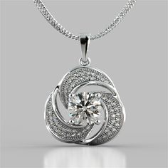 Express your love for all the finer things with this sparkling pendant. Featuring an astonishing wave like design all completed with our beaming simulated diamonds that are sure to please any lady. Pendant features a bail slide that always sits flush on your dcollet. A divine way to dress up any occasion. Round Cut Swirl Halo Pendant;  Center Stone: 1.25 CT;  Total Carat Weight: 1.54 CTW;  Stone Clarity: VVS-1;  Available in: 925 Sterling Silver ;  16" 925 Sterling Silver Chain Included;  Model: Galaxy Diamond, Round Diamond Pendant, Jewelry Manufacturer, Halo Pendant, Pendant Set, Round Cut Diamond, Wedding Necklace