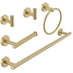 5 PCS Towel Bar Towel Hook Paper Holder Towel Ring Set Gold - buyfaucet.com Bar Build, Gold Bathroom Accessories, Towel Holders, Towel Holder Bathroom, Hand Towel Holder, Rustic Bathroom Decor, Bathroom Hardware Set, Gold Bathroom, Towel Rack Bathroom