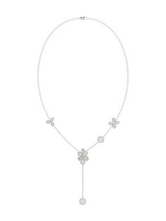 Floral White Gold Y Necklace | Marchesa Lariat Necklaces, Dress Reference, New Money, Jewelry Design Drawing, White Gold Chain, Petal Flower, Y Necklace, White Gold Chains, White Necklace