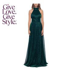 a woman in a green dress with the words give love, give style