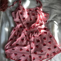 Reposhing This Item I Purchased From @Meghanmillig131. Loved It, But Ready To Rotate For Something New. Questions? Leave A Comment Below! Strawberry Shortcake Pajamas, Cute Red Summer Sleepwear, Wolf Cuts, 80s Inspired Outfits, Pajamas Aesthetic, Cute Sleepwear, Feminine Tattoo, Floral Pajamas, Feminine Care