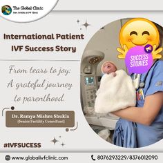 an advertisement for the international patient ivf success story with a woman holding a baby