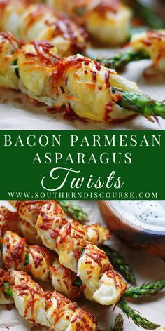 bacon parmesan asparagus twists with dipping sauce