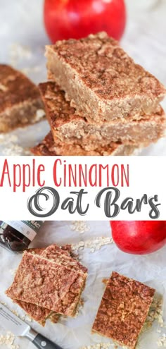 apple cinnamon oat bars stacked on top of each other