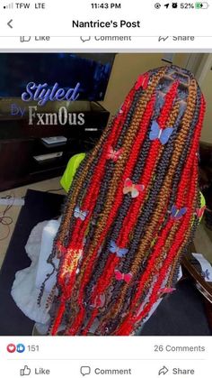 Knotless Braids With Butterfly Design, Passion Knotless Box Braids, Half And Half Colored Braids, Box Braids With Butterflies, Colorful Knotless Box Braids, Butterfly Box Braids For Black Women, Passion Knotless Braids, Cute Weave Hairstyles Braids, Butterfly Passion Braids