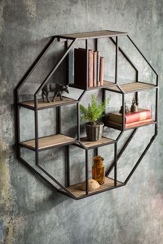 Vagabond Vintage Iron and Wood Hexagonal Shelf | Modishstore | Wall Shelf Industrial Diy Decoration Ideas, Diy Industrial Home Decor, Industrial Bedroom Furniture, Industrial Diy, Diy Furniture Cheap, Industrial Home Design, Vintage Industrial Decor, Vintage Industrial Furniture, Industrial Interior Design