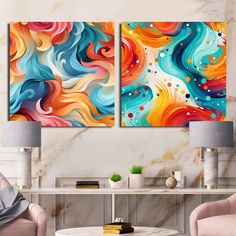 two paintings on the wall in a living room