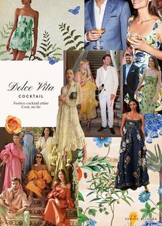 a collage of photos with people dressed in different styles and colors, including flowers