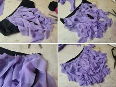 four pictures show how to make a ruffle skirt