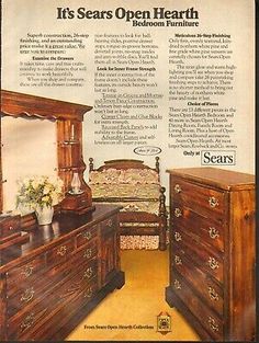 an old advertisement for sears furniture from the 1950's, featuring a bed and dresser