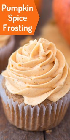 pumpkin spice frosting on top of a cupcake